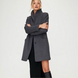 Aritzia Wilfred Cashmere Cocoon Coat Charcoal Dark  Grey Wool Blend S